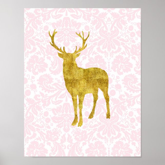 Affiches Décor de pépinière Gold Deer Girls Rose Damask (Devant)