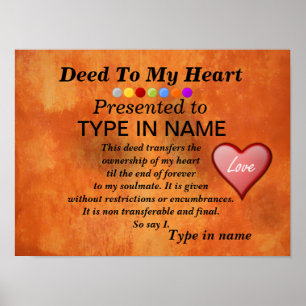 Affiches Deed to My Heart Personnalisez l'informatique