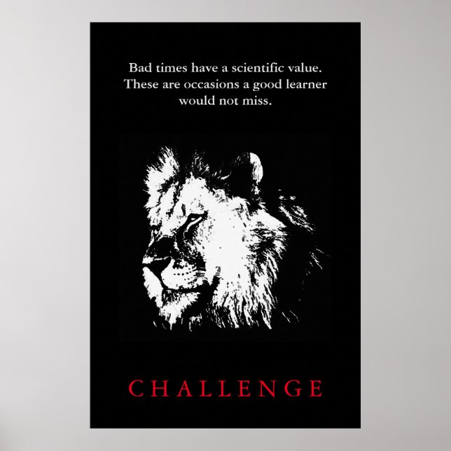 Affiches Défi Citation Inspiration Lion noir et blanc (Devant)