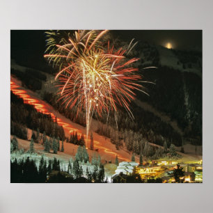 Affiches Défilé aux flambeaux et feux d'artifice en hiver
