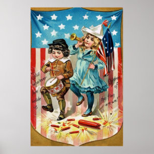 Affiches Défilé d'enfants Drapeau Américain Vintage 4 juill