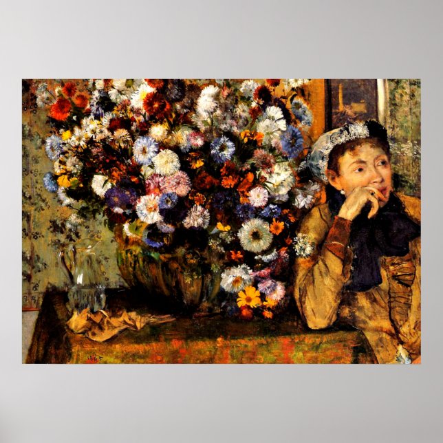 Affiches Degas - Une femme assise à côté d'un vase de fleur (Devant)