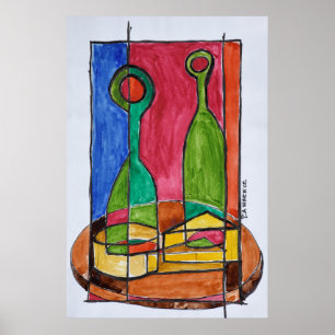 Affiches Déjeuner au vin, au fromage et à la baguette  Pari