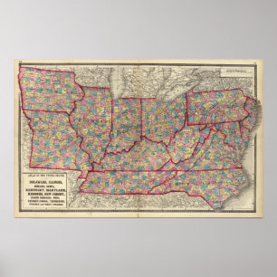 Affiches Delaware, Illinois, Indiana, and Iowa