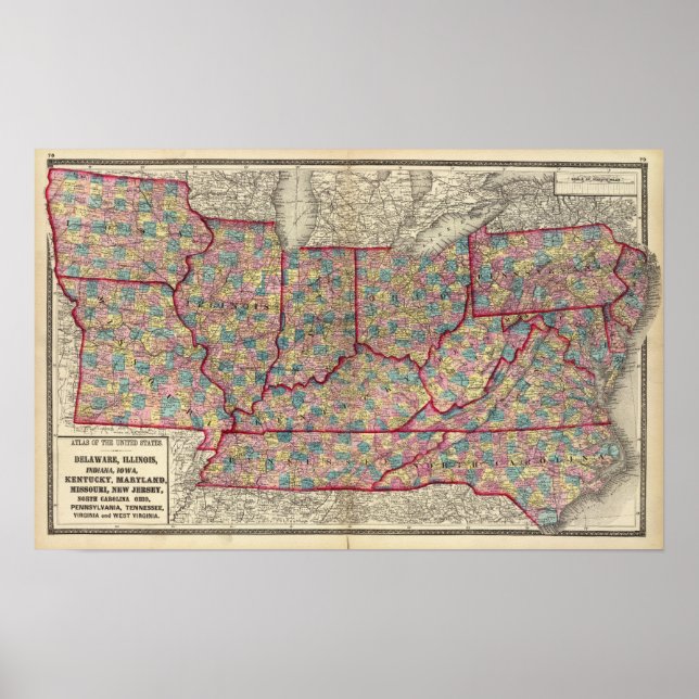 Affiches Delaware, Illinois, Indiana, and Iowa (Devant)