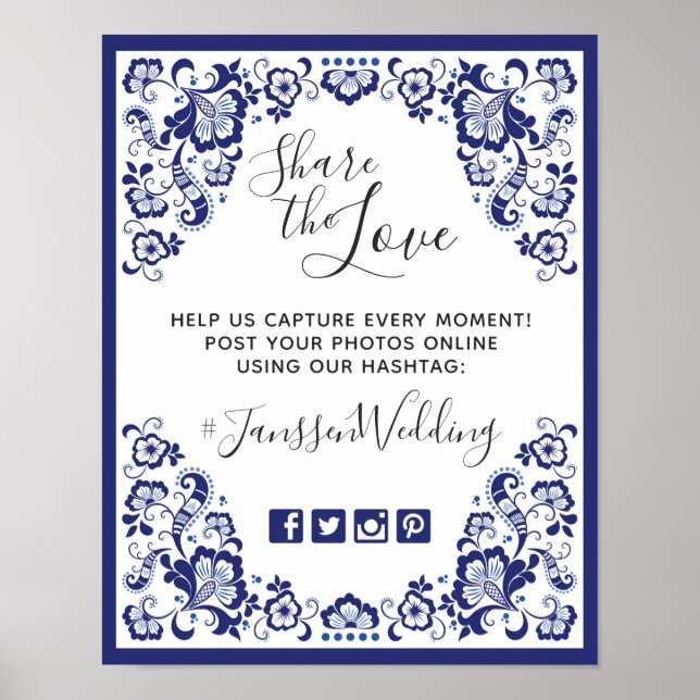 Affiches Delft Bleu | Delft Blue Hashtag Photos Mariage (Devant)