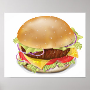 Affiches Délicieux hamburger ou cheeseburger.