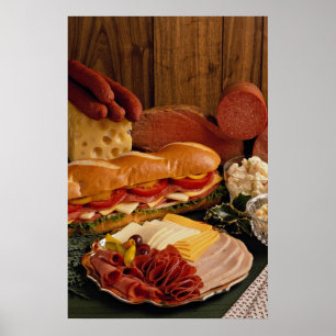 Affiches Délicieux sandwich sous-marin avec charcuterie et
