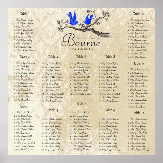 Affiches Démarre à 13,20 $ Plan de table 12 tables (Devant)