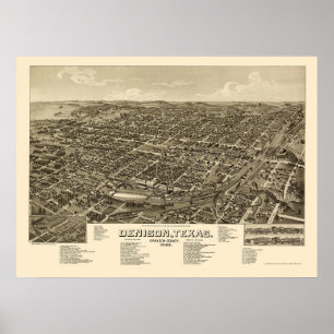 Affiches Denison, carte panoramique de TX - 1886