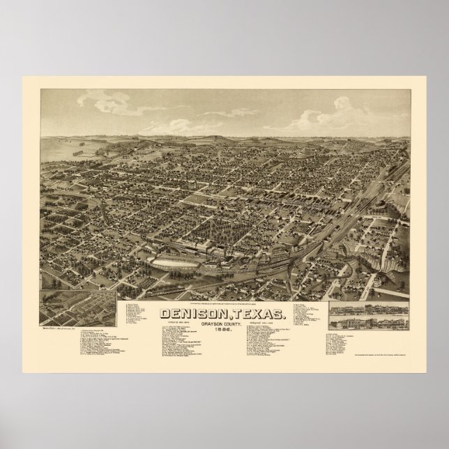 Affiches Denison, TX Panoramic Map - 1886 (Devant)
