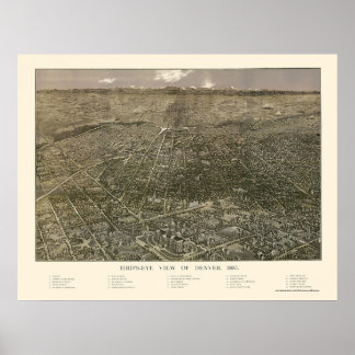 Affiches Denver, CO Carte panoramique - 1887
