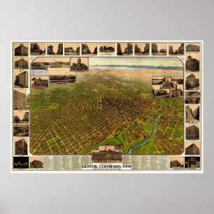 Affiches Denver, CO Carte panoramique - 1908