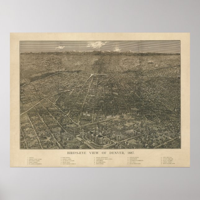 Affiches Denver Colorado 1887 Antique carte panoramique (Devant)