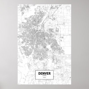 Affiches Denver, Colorado (noir sur blanc)