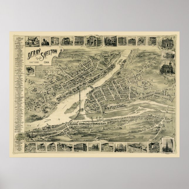 Affiches Derby, CT Carte panoramique - 1899 (Devant)