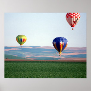 Affiches Des ballons à air chaud colorés flottent au-dessus