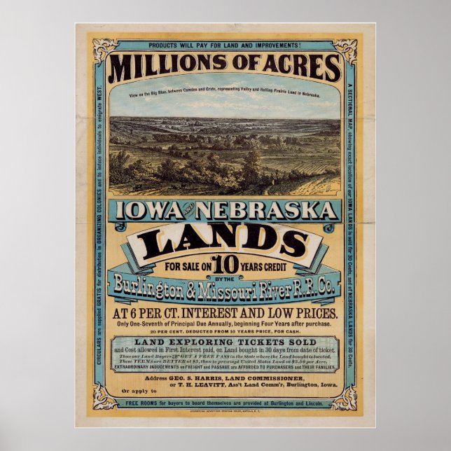 Affiches Des millions d'acres. Iowa et Nebraska (Devant)