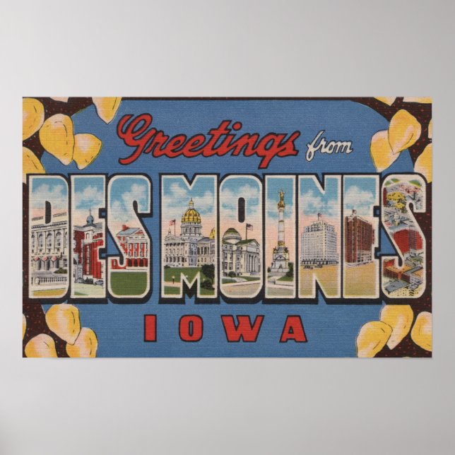 Affiches Des Moines, Iowa - Grandes Lettres Scènes 2 (Devant)