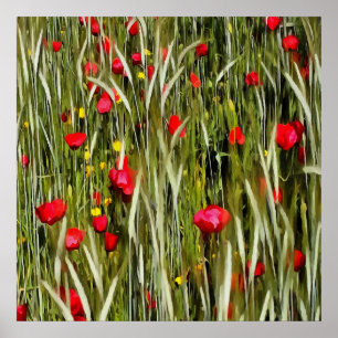 Affiches Des Pépites Rouges Dans Une Peinture En Champ Roul
