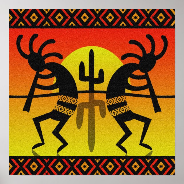 Affiches Desert Sun Cactus Sud-ouest Kokopelli Wall Art (Devant)