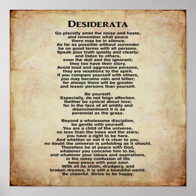 Affiches Desiderata 12 x 12 Art Imprimer (Devant)