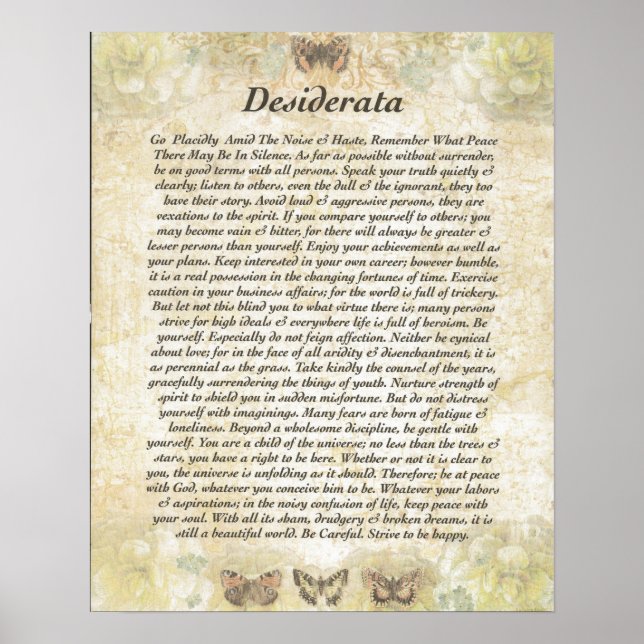 Affiches DESIDERATA avec papillons prudents (Devant)