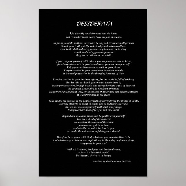 Affiches Desiderata Black (Devant)