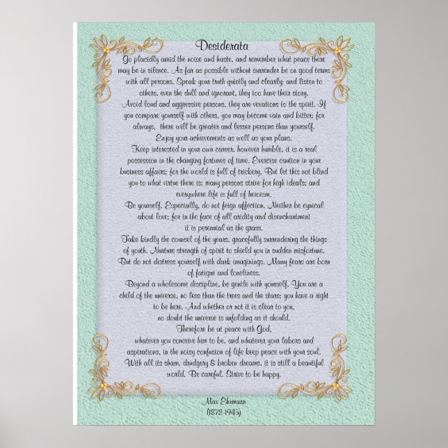 Affiches Desiderata "choses désirées", couleurs personnalis (Devant)