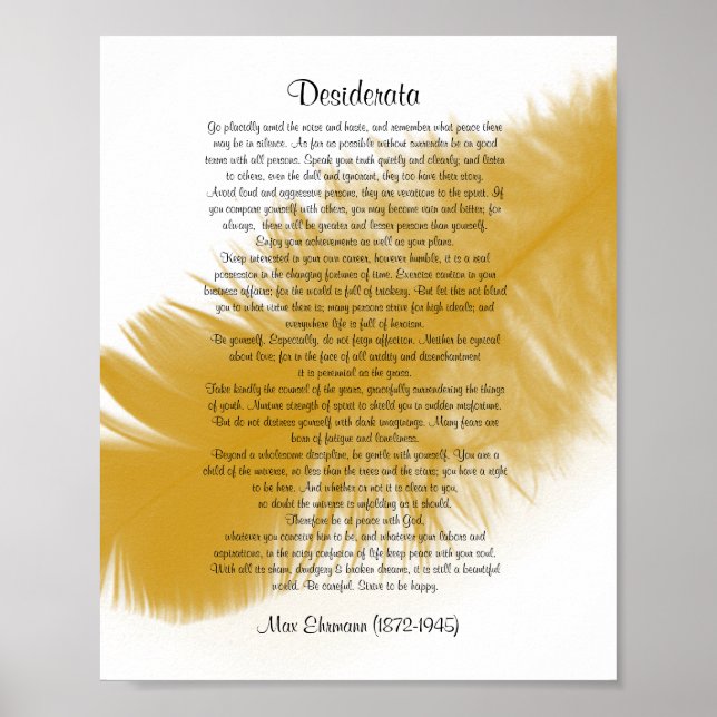 Affiches Desiderata "choses désirées" Plumes dorées (Devant)