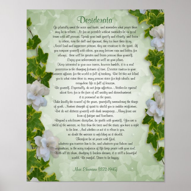 Affiches Desiderata "choses désirées", prose Ivy floral (Devant)