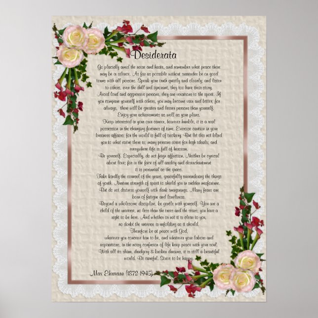 Affiches Desiderata "choses désirées" roses et calla lys (Devant)