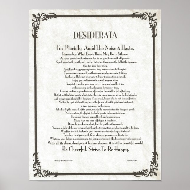 Affiches DESIDERATA Poem=Max Ehrmann=Collection Parchment (Devant)