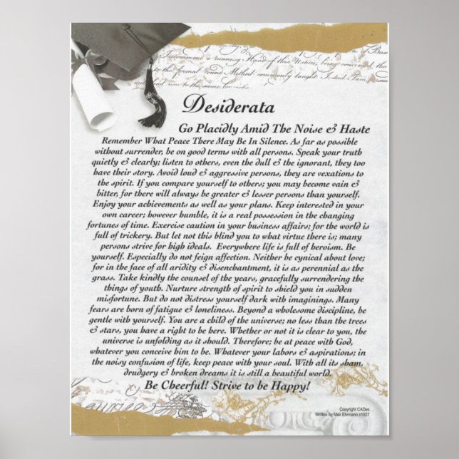 Affiches DESIDERATA Poem=Max Ehrmann=On Graduation Scroll (Devant)