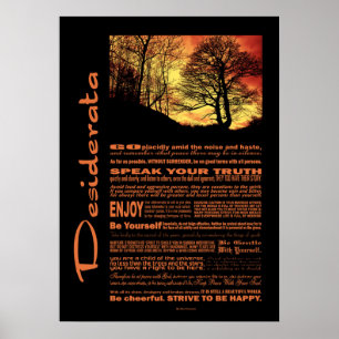 Affiches Desiderata Poème Soirée Arbre du coucher du soleil