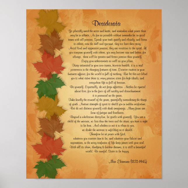 Affiches Desiderata prose sur les feuilles d'automne arrièr (Devant)
