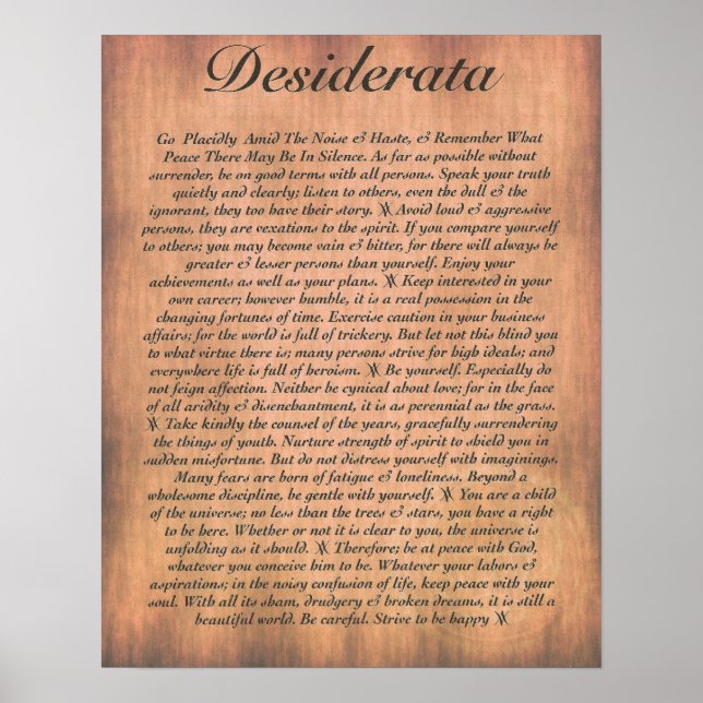 Affiches DESIDERATA sur plaque de bois (Devant)