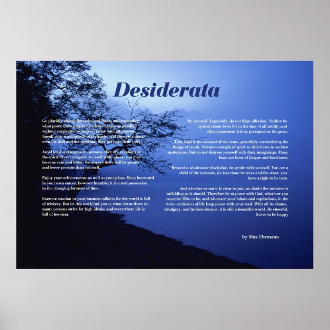 Affiches Desiderata Tree par le lac (Devant)
