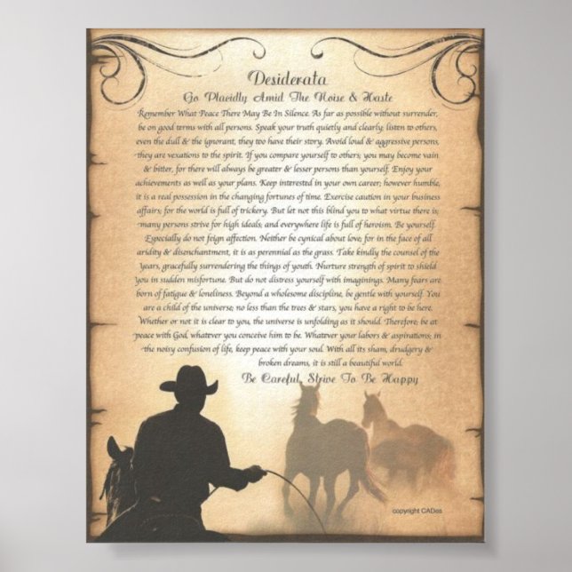 Affiches DESIDERATA Western Swing Rodeo Cowboy Horse Roping (Devant)