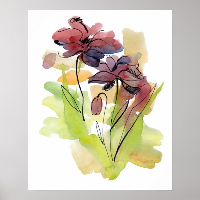 Affiches Design d'été floral avec peint à la main abstrait  (Devant)