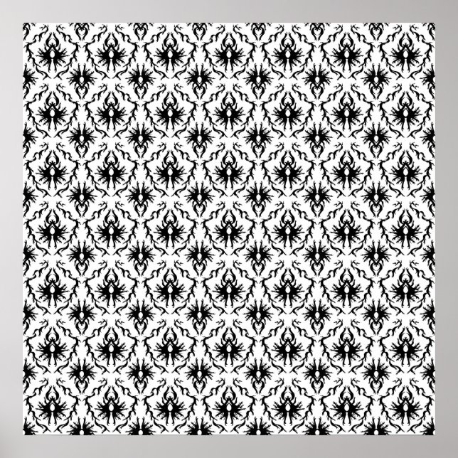 Affiches Design élégant Damask, noir et blanc. (Devant)