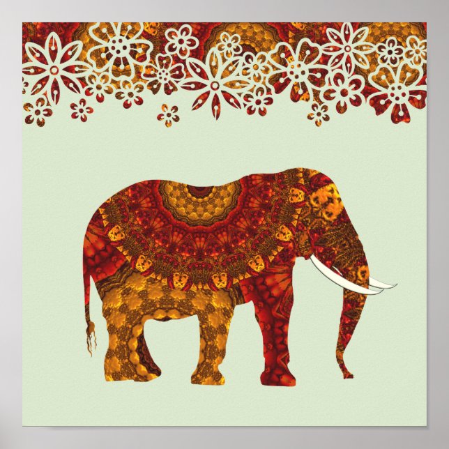 Affiches Design orné d'éléphants indiens décorés (Devant)