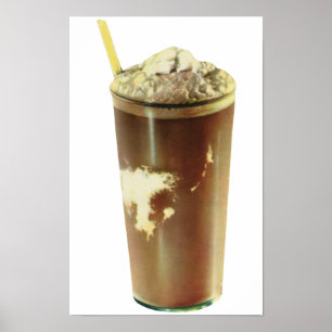 Affiches Dessert Vintage, Milk-Shake au Chocolat et Crème F
