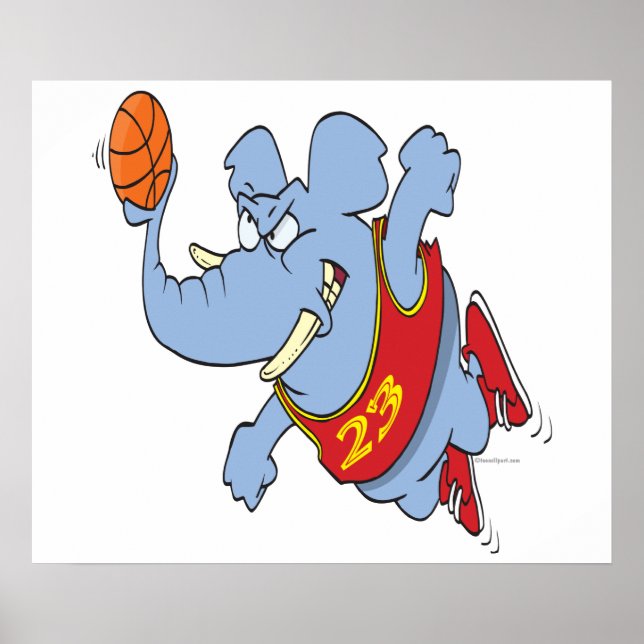 Affiches dessin animé d'éléphant de basket (Devant)
