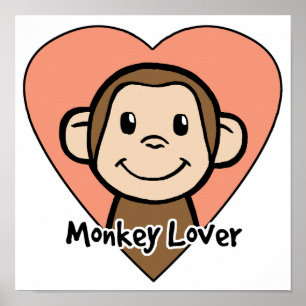 Affiches Dessin animé mignon Clip Art Sourire Singe Amour d
