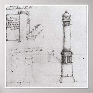 Affiches Dessin architectural, tour, Leonardo da Vinci