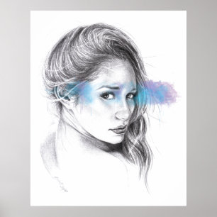 Affiches Dessin au crayon de portrait de fille