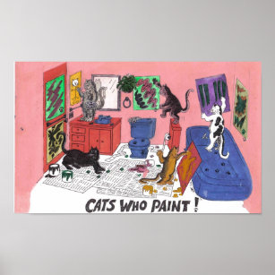 Affiches Dessin couleur humoristique de chats de maison qui