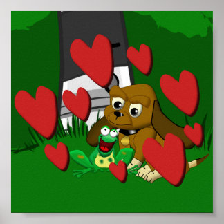 Affiches Dessin d'amis chien beagle et grenouille avec le c