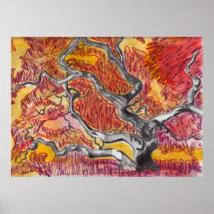 Affiches Dessin d'arbre d'érable japonais